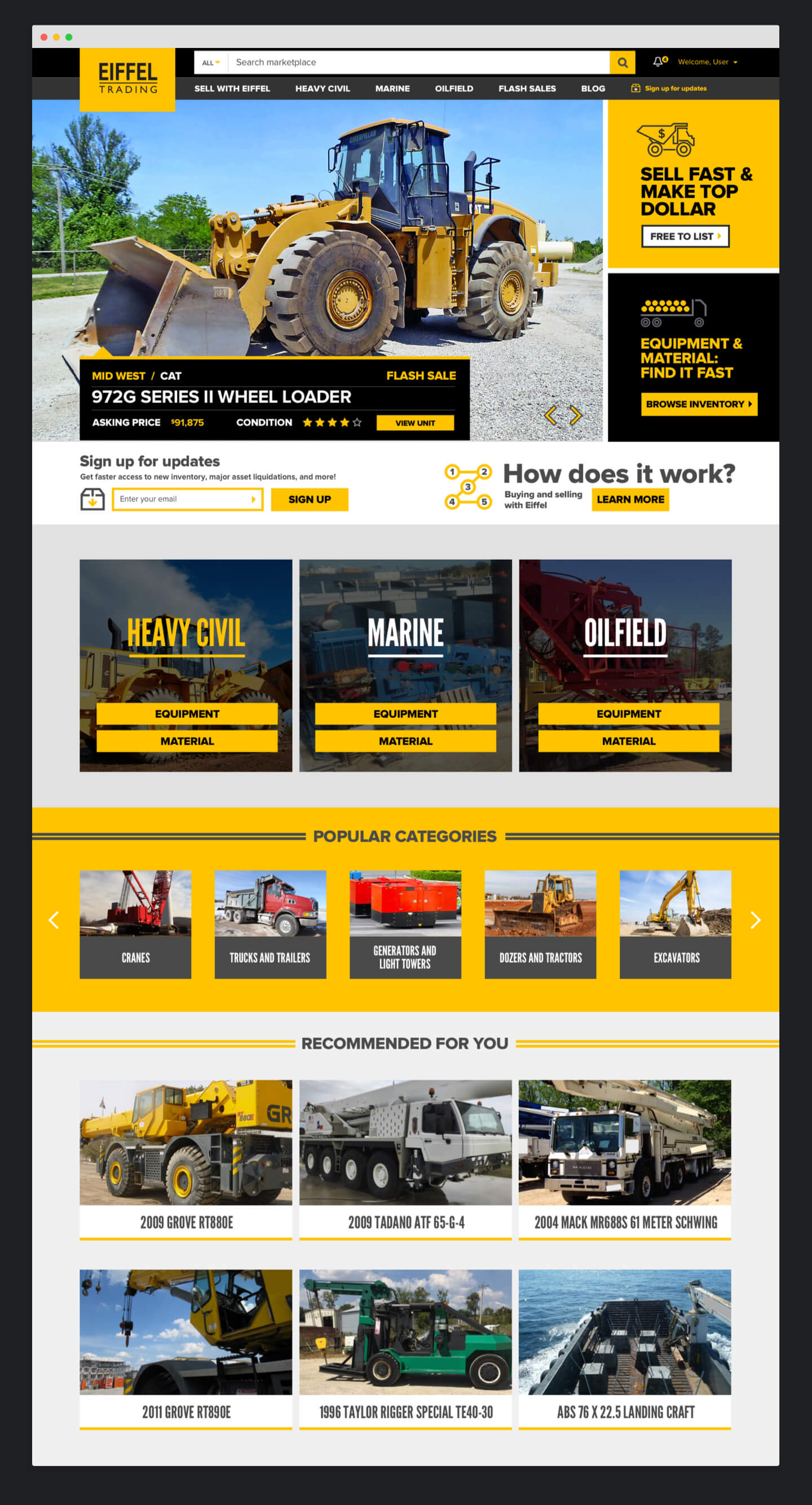 Eiffel Trading marketplace homepage