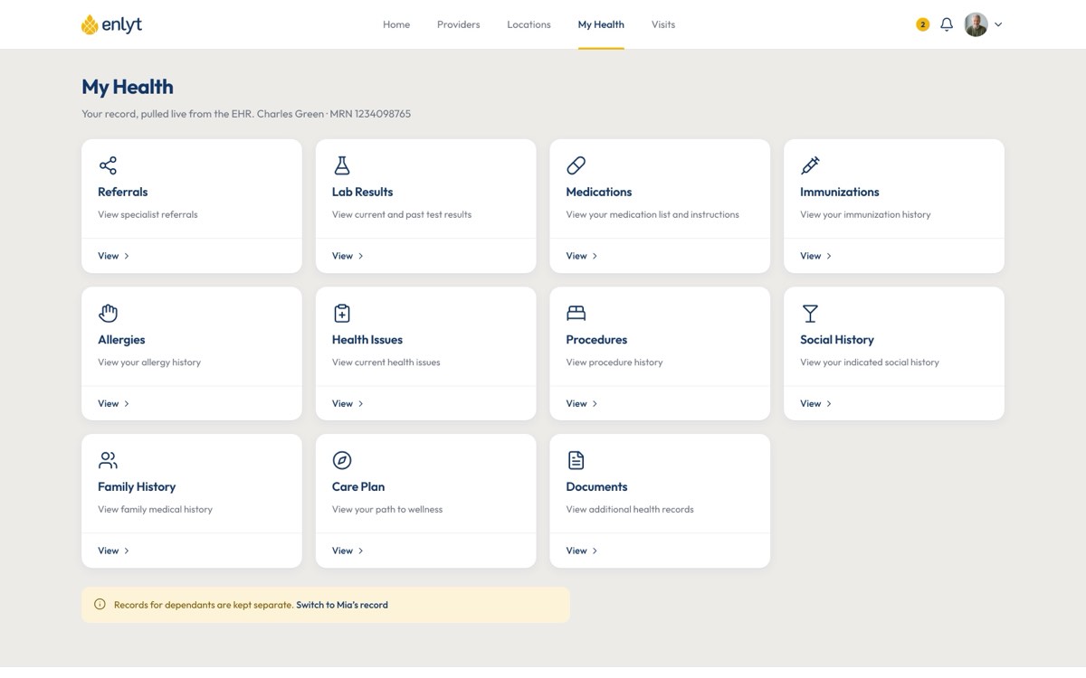 Enlyt web portal — Health record